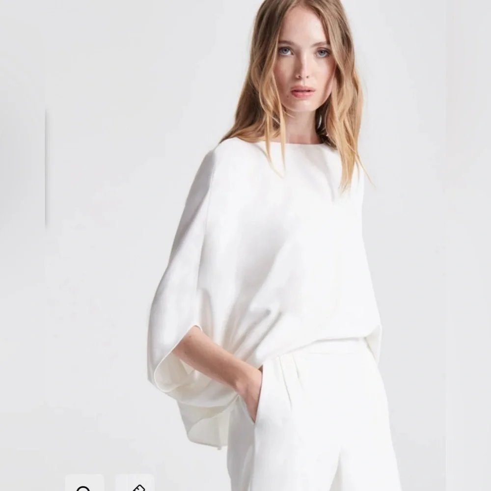Halston Draped Sleeve Tapered Leg Crepe Jumpsuit White Size 0 - Picture 4 of 16